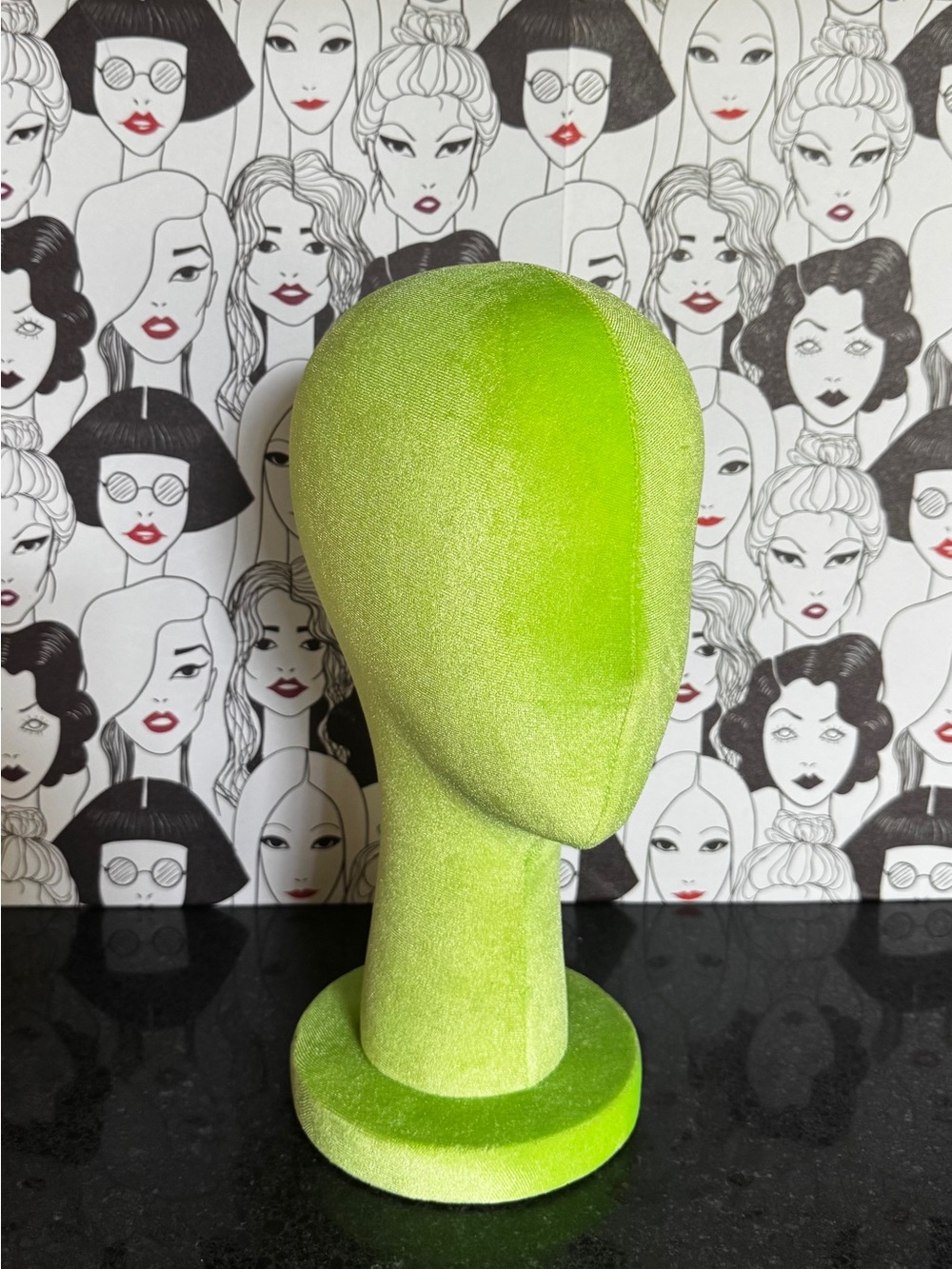 Lime Green Velvet Mannequin Head Display